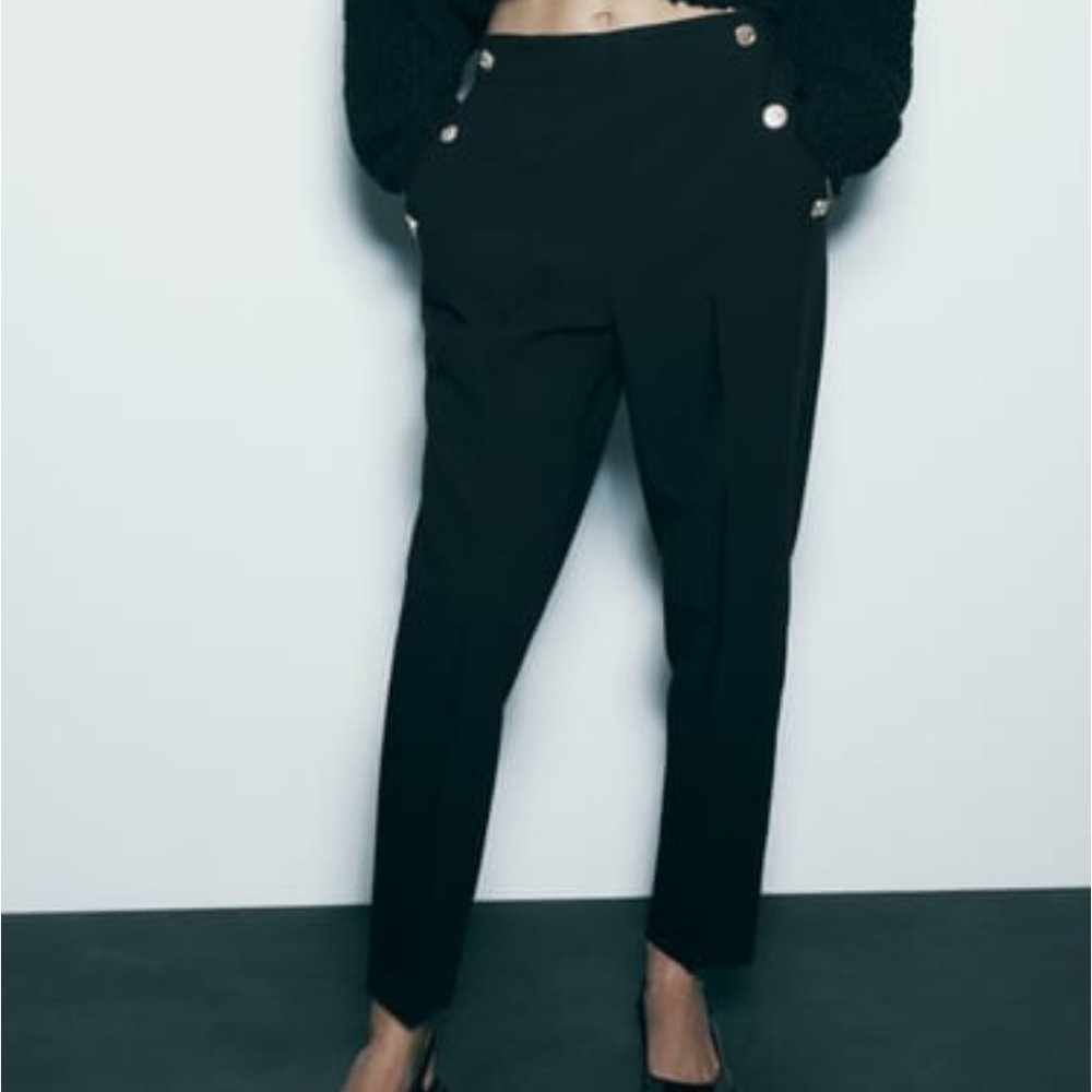 ZARA BUTTONED STRAIGHT LEG PANTS BLACK